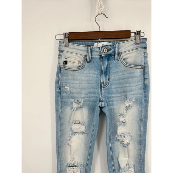 Kancan Mid Rise Ankle Skinny Jeans Women 24 Light Wash Distressed Stretch - Picture 2 of 9